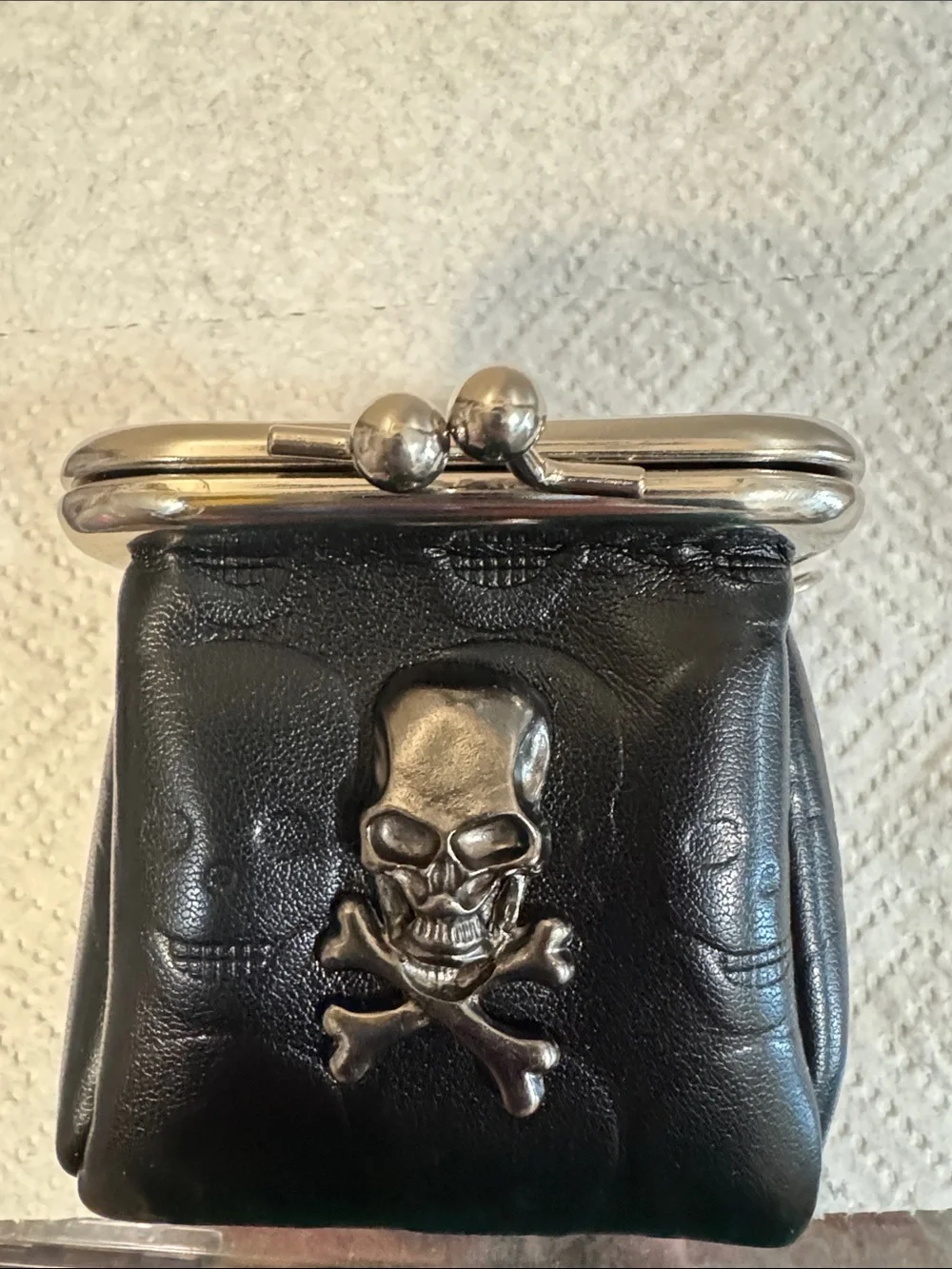 Black Skull Coin Purse with Silver Hardware